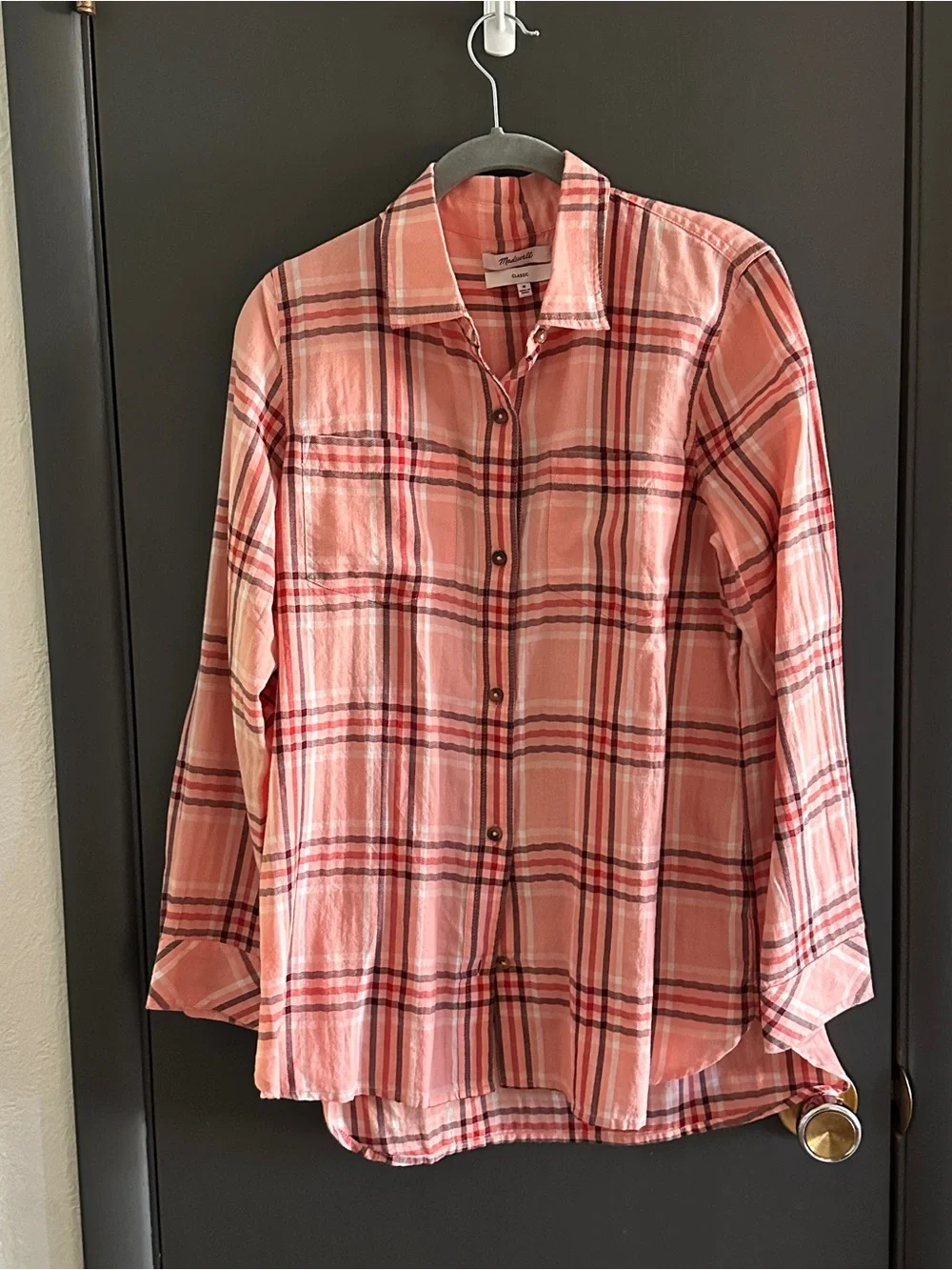 Madewell Classic Pink Plaid Button-Down Shirt Women’s Medium NWT